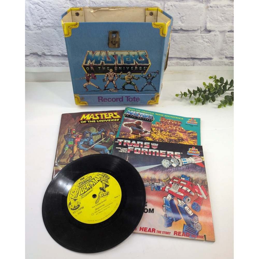 *READ*VNT LOT🚨Masters of Universe Book Record Tote Transformers Doom SpiderMan